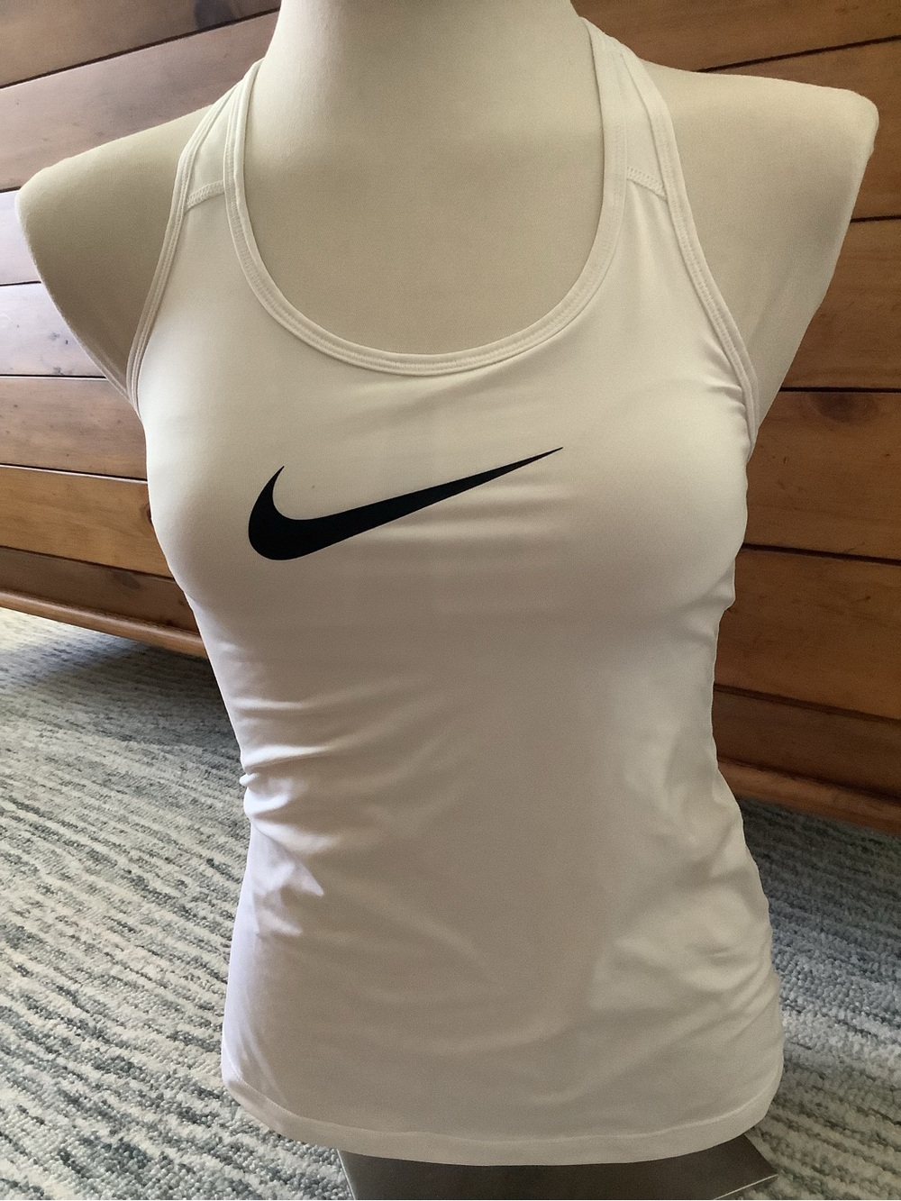 Nike White Racerback Performance Tank with Black Swoosh